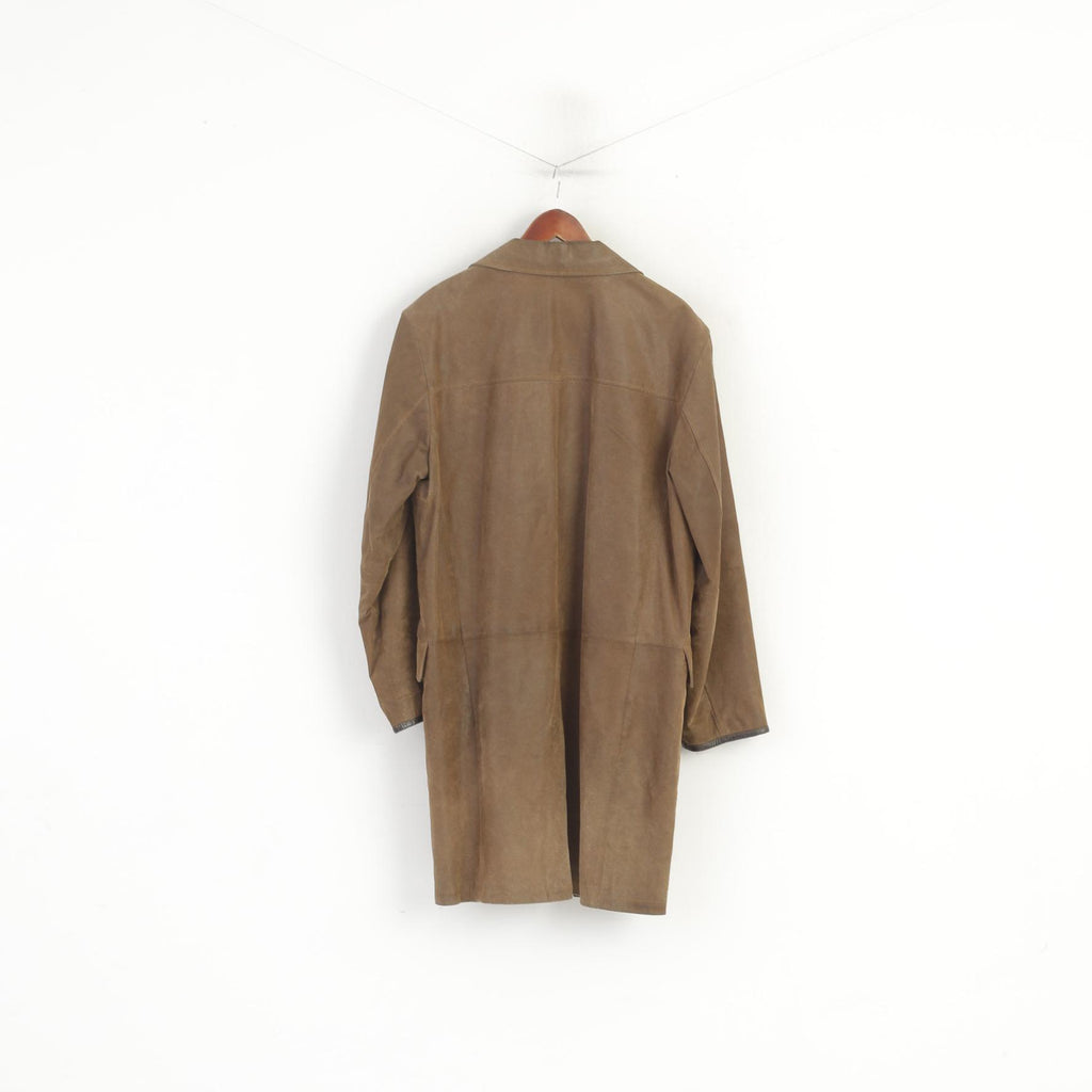 JC Collection hommes 54 44 L manteau en cuir marron rétro simple boutonnage doublé haut