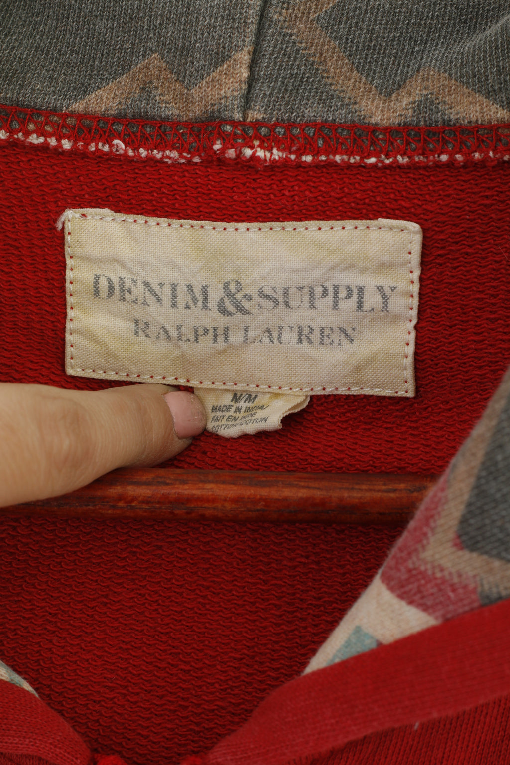 Denim & Supply Ralph Lauren Men M Sweatshirt Burgundy Cotton Aztec Hood USA Top