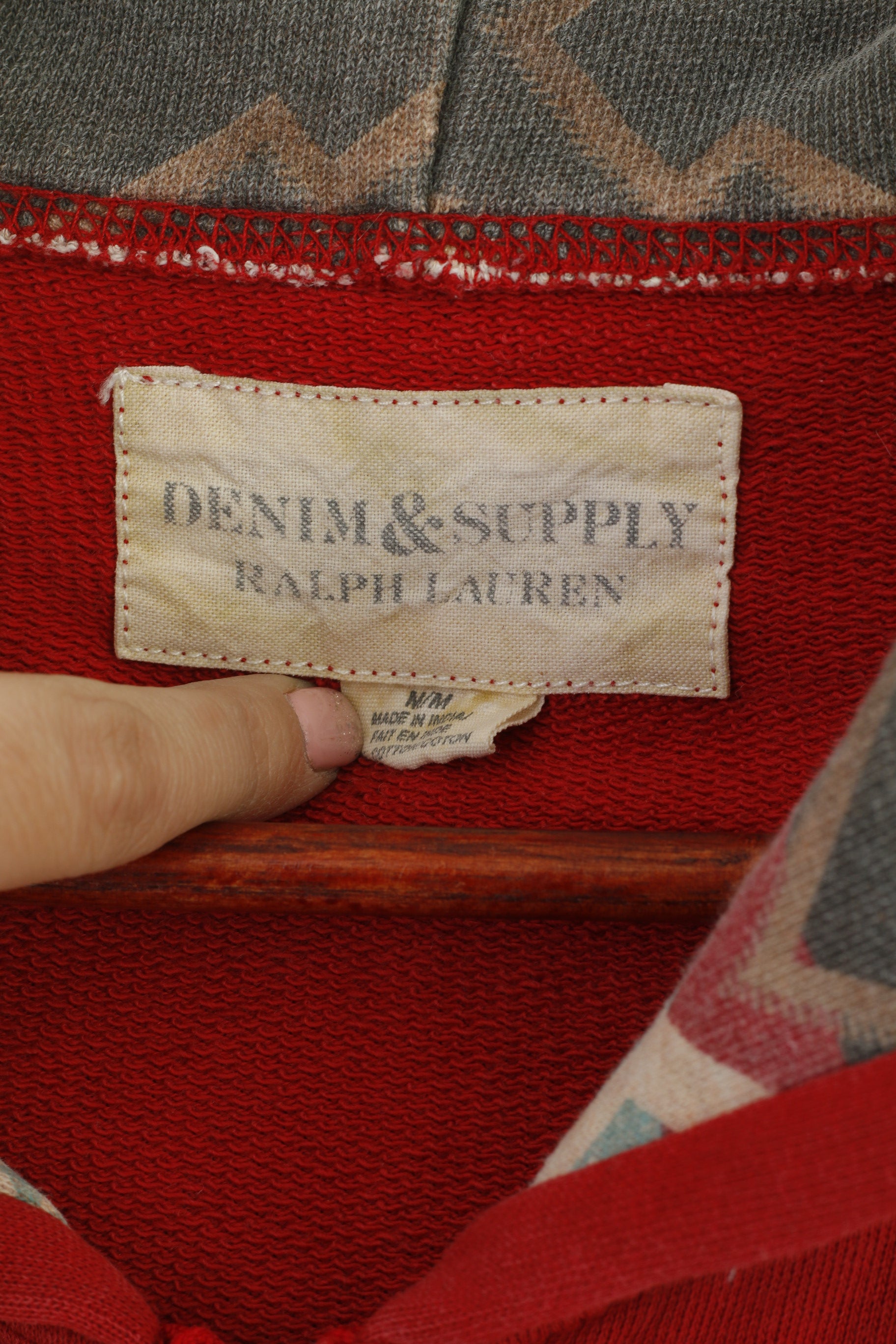 Denim & Supply Ralph Lauren Men M Sweatshirt Burgundy Cotton Aztec Hood USA Top