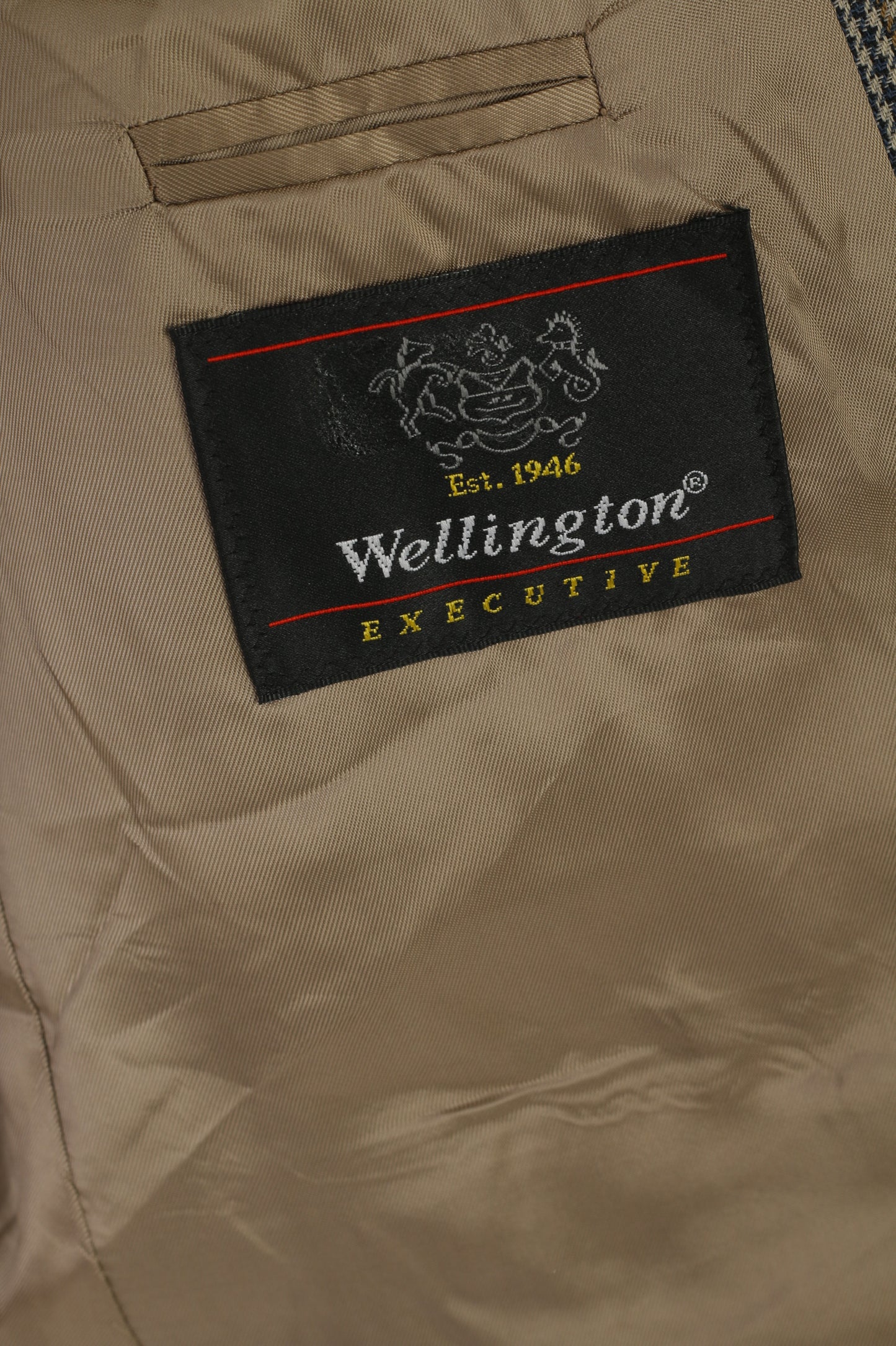 Wellington Executive Men 42 Blazer Marine Laine Pied-de-Poule Vintage Veste Simple Boutonnage