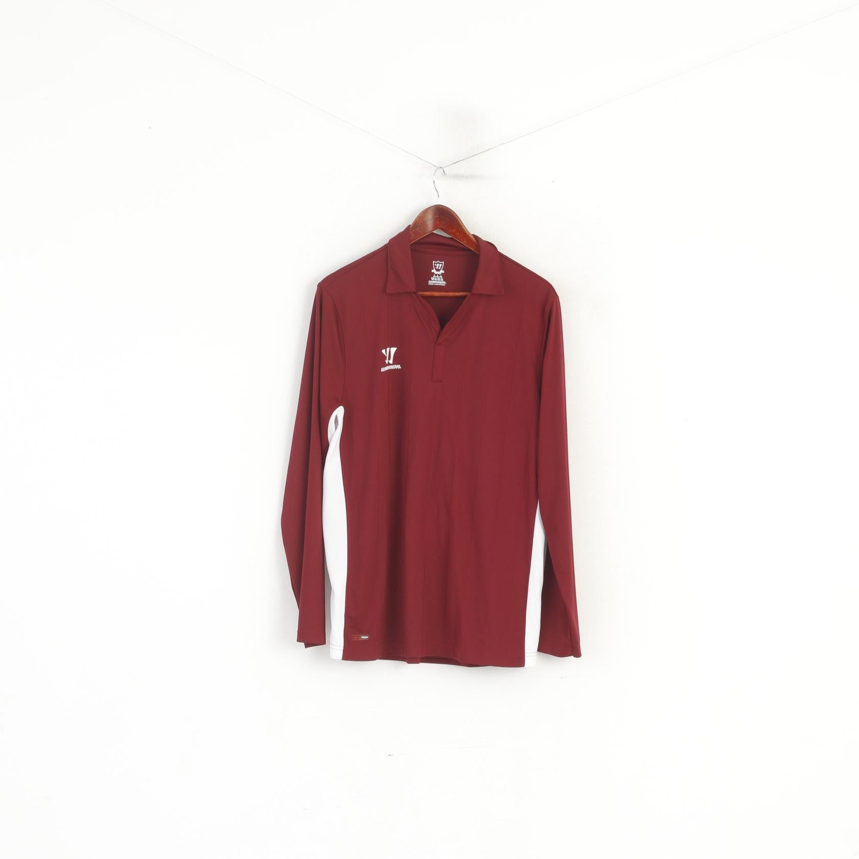 Warrior Men L Polo Shirt Burgundy Sportswear Long Sleeve Armed Unstoppable Top