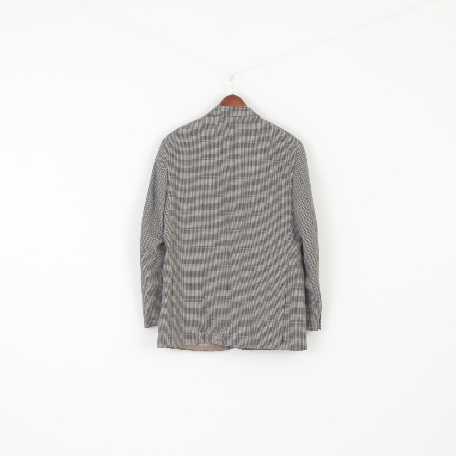 Wellington Executive Men 42 Blazer Navy Wool Houndstooth Vintage Single Breasted Jacket