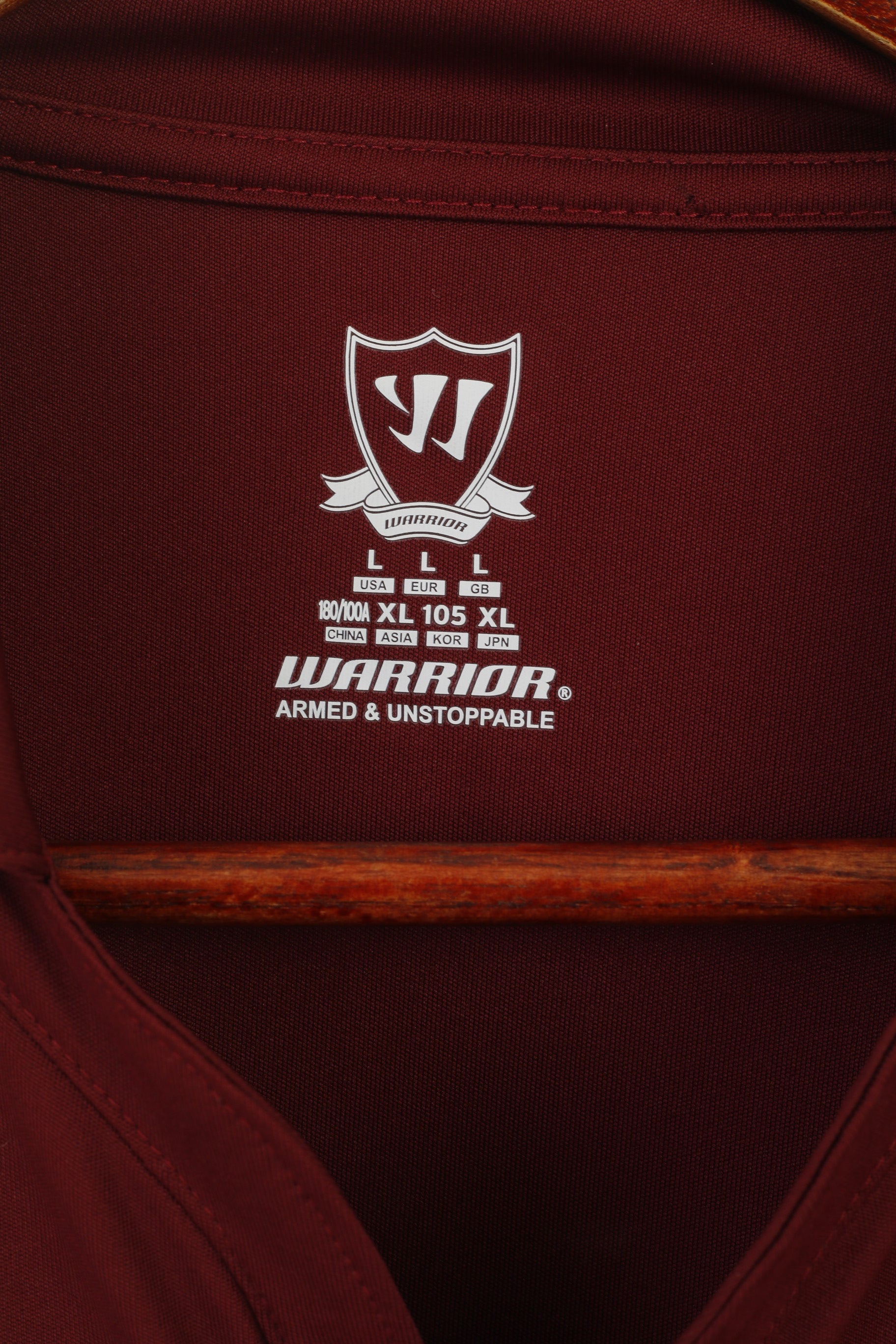 Warrior Men L Polo Shirt Burgundy Sportswear Long Sleeve Armed Unstoppable Top