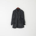 Vintage Men L Jacket Black Biker Bat Full Zipper Multi Pockets Drawstring Retro Top