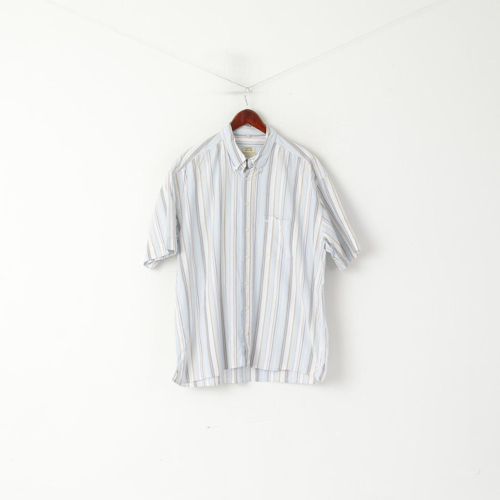 Camel Active Men XL Casual Shirt Blue Striped Cotton Exclusive Design Short Sleeve Top