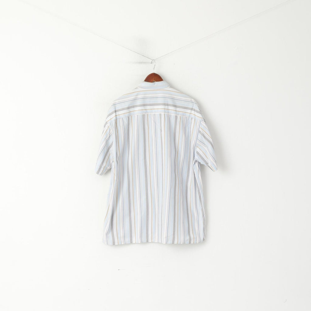 Camel Active Men XL Casual Shirt Blue Striped Cotton Exclusive Design Short Sleeve Top