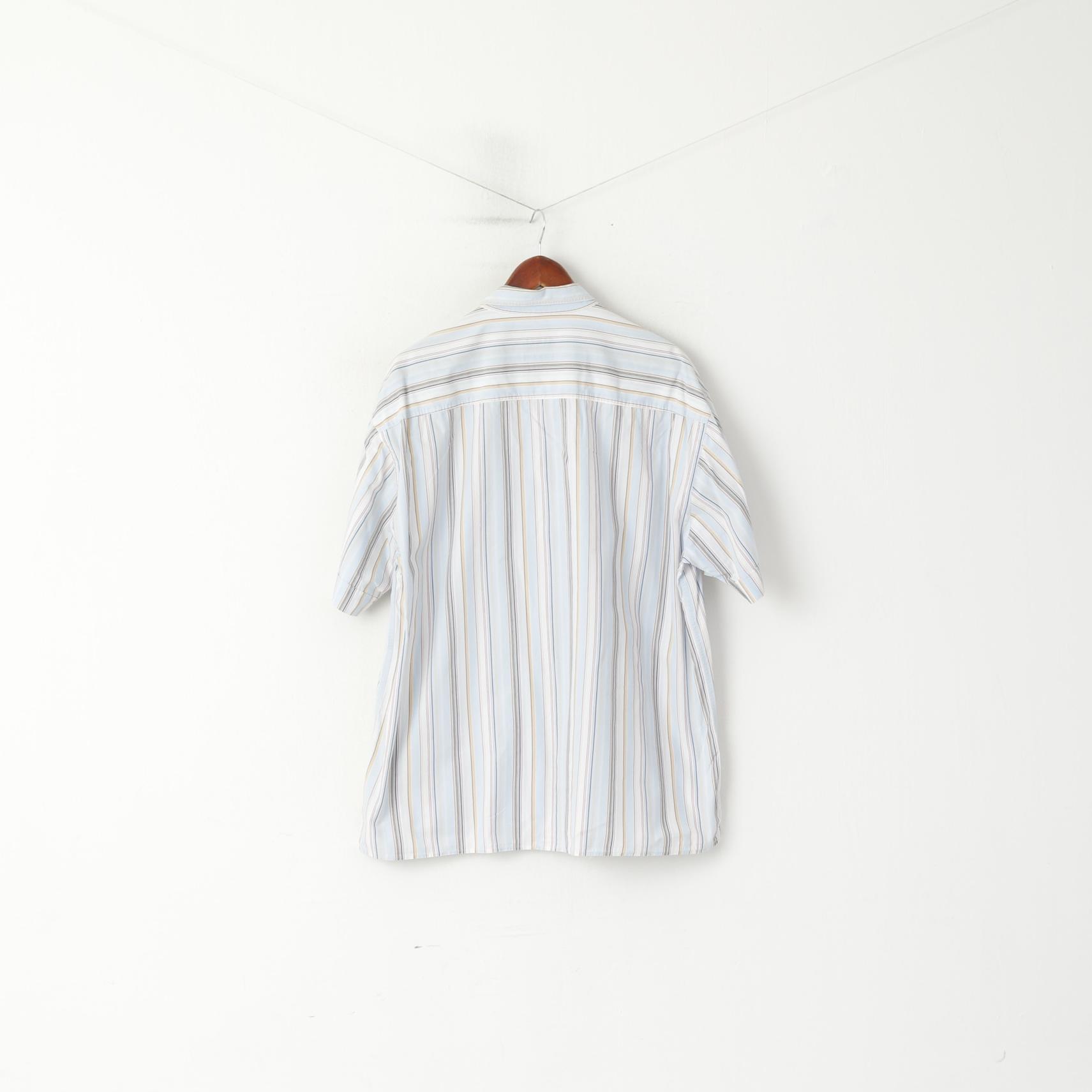 Camel Active Men XL Casual Shirt Blue Striped Cotton Exclusive Design Short Sleeve Top