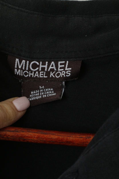 Michael Kors Men M Polo Shirt Black Cotton Stretch Short Sleeve Plain Top