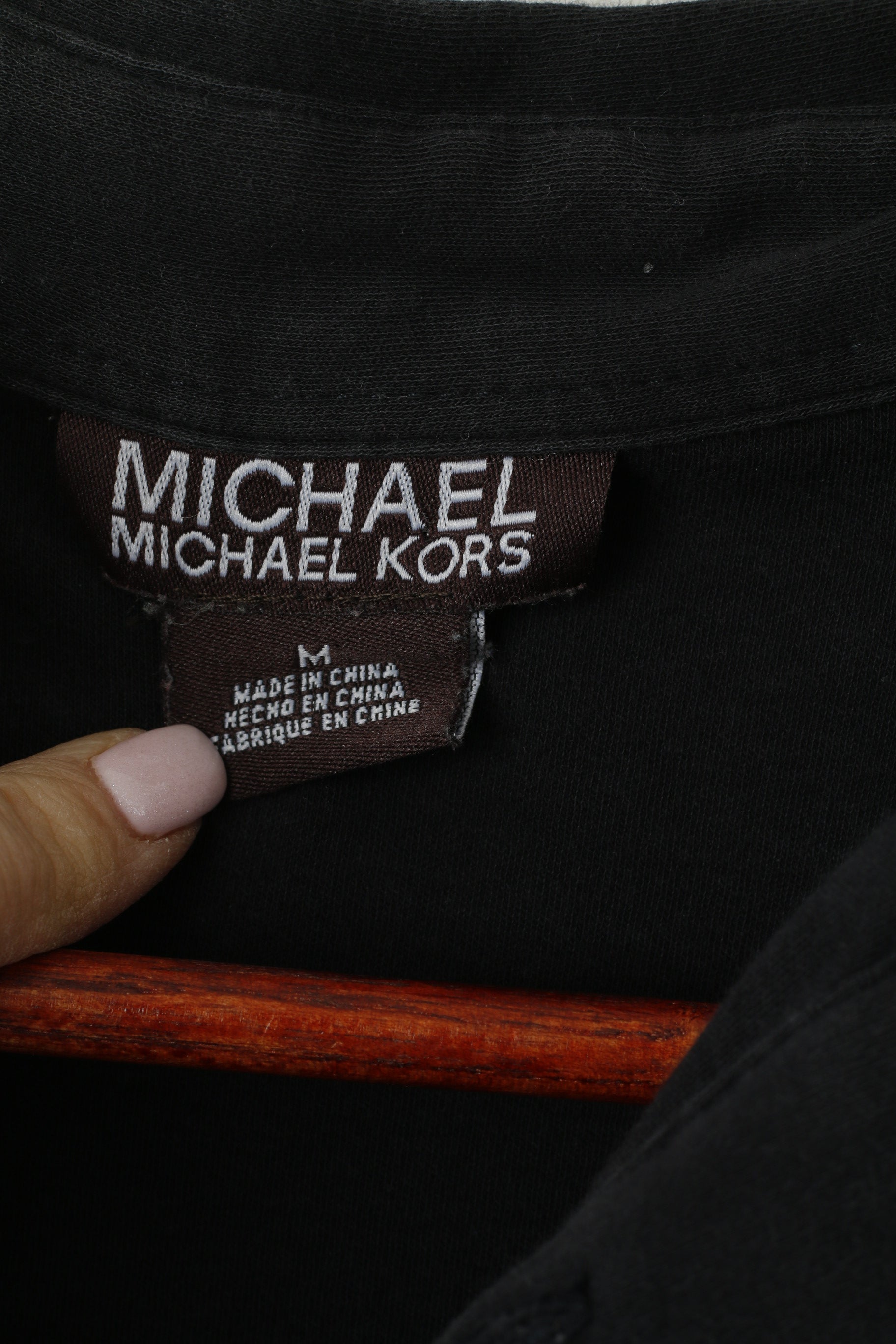 Michael Kors Men M Polo Shirt Black Cotton Stretch Short Sleeve Plain Top