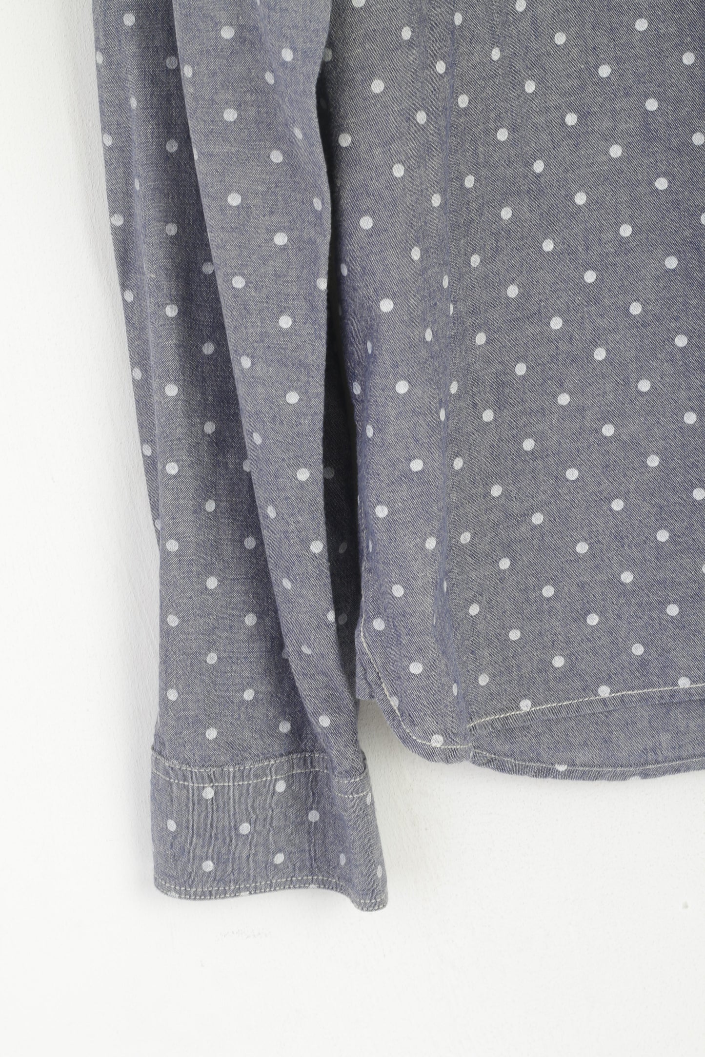 Allsaints Men L (M) Casual Shirt Blue Cotton Wash Dots Birkdale Long Sleeve Top