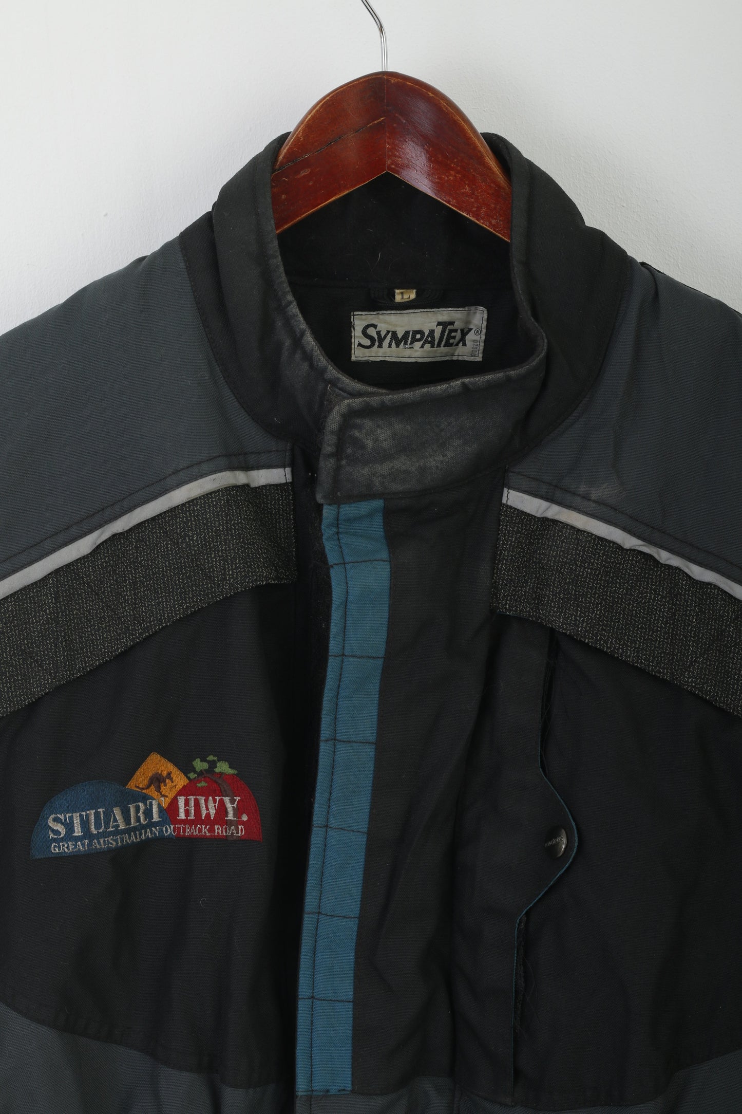 Sympatex Hommes L Veste de moto en nylon noir vintage Stuart Hwy Australian Outback Road Modeka