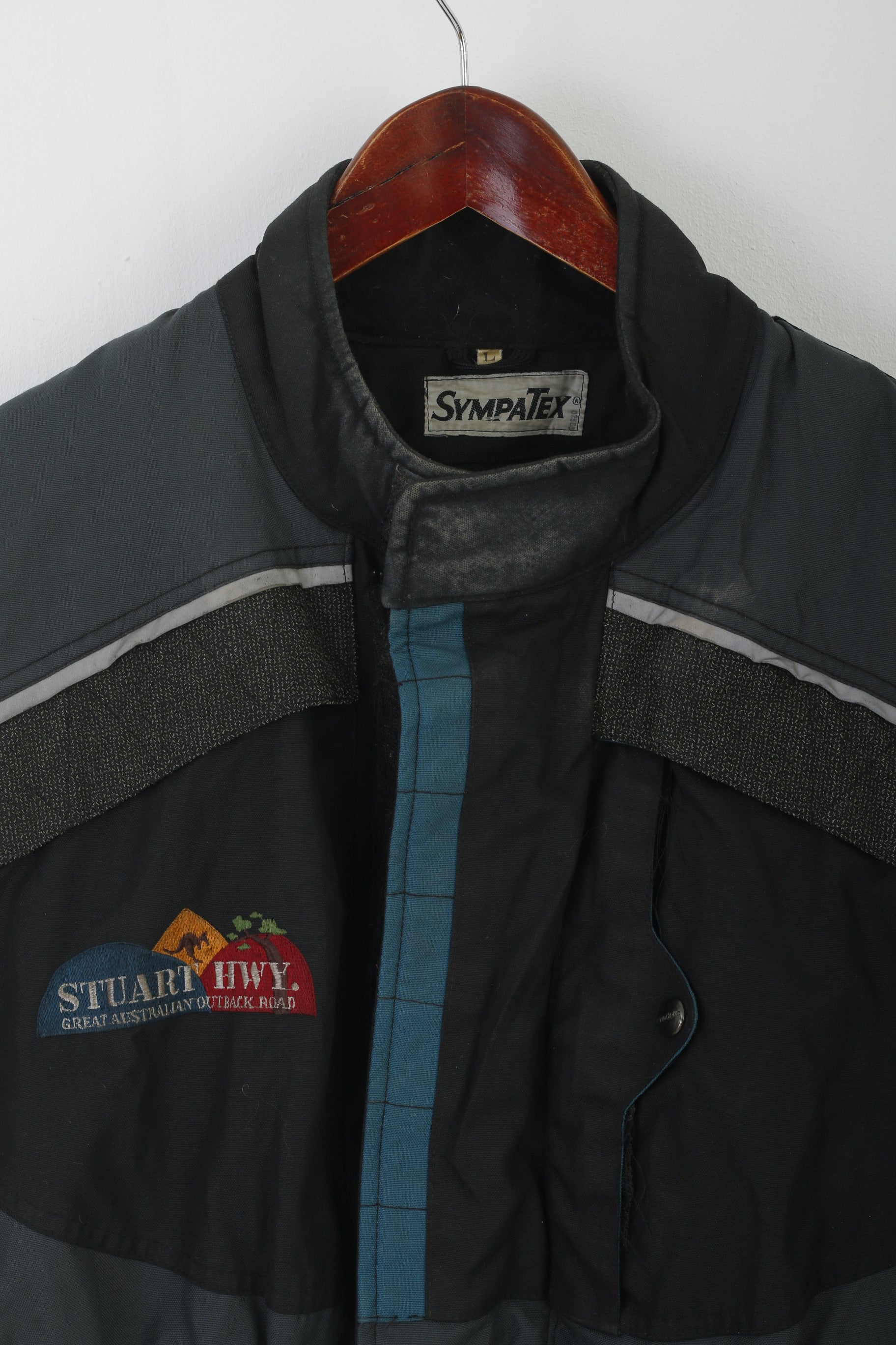Sympatex Men L Motorcycle Jacket Black Nylon Vintage Stuart Hwy Australian Outback Road Modeka