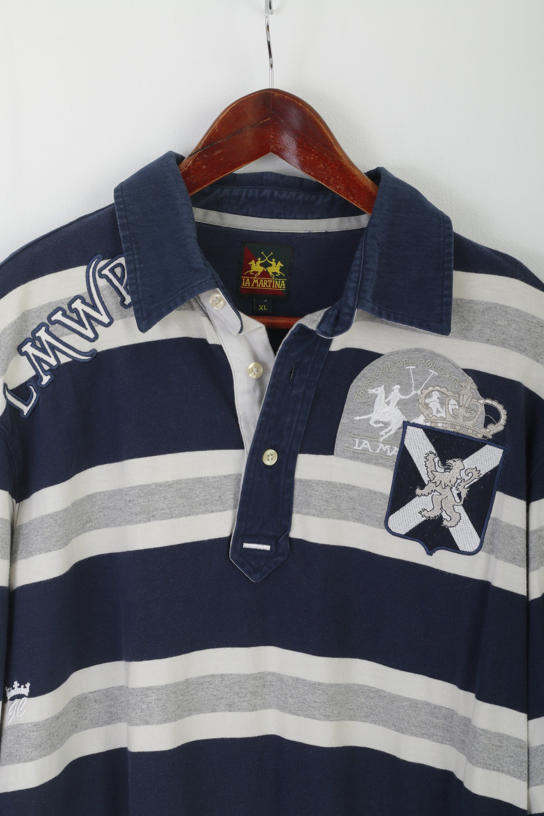 La Martina Homme XL Polo Marine Rayé Coton Manches Longues Polo Argentino Top