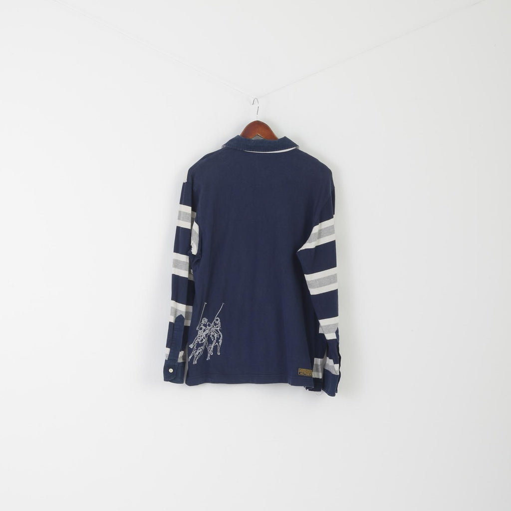 La Martina Homme XL Polo Marine Rayé Coton Manches Longues Polo Argentino Top