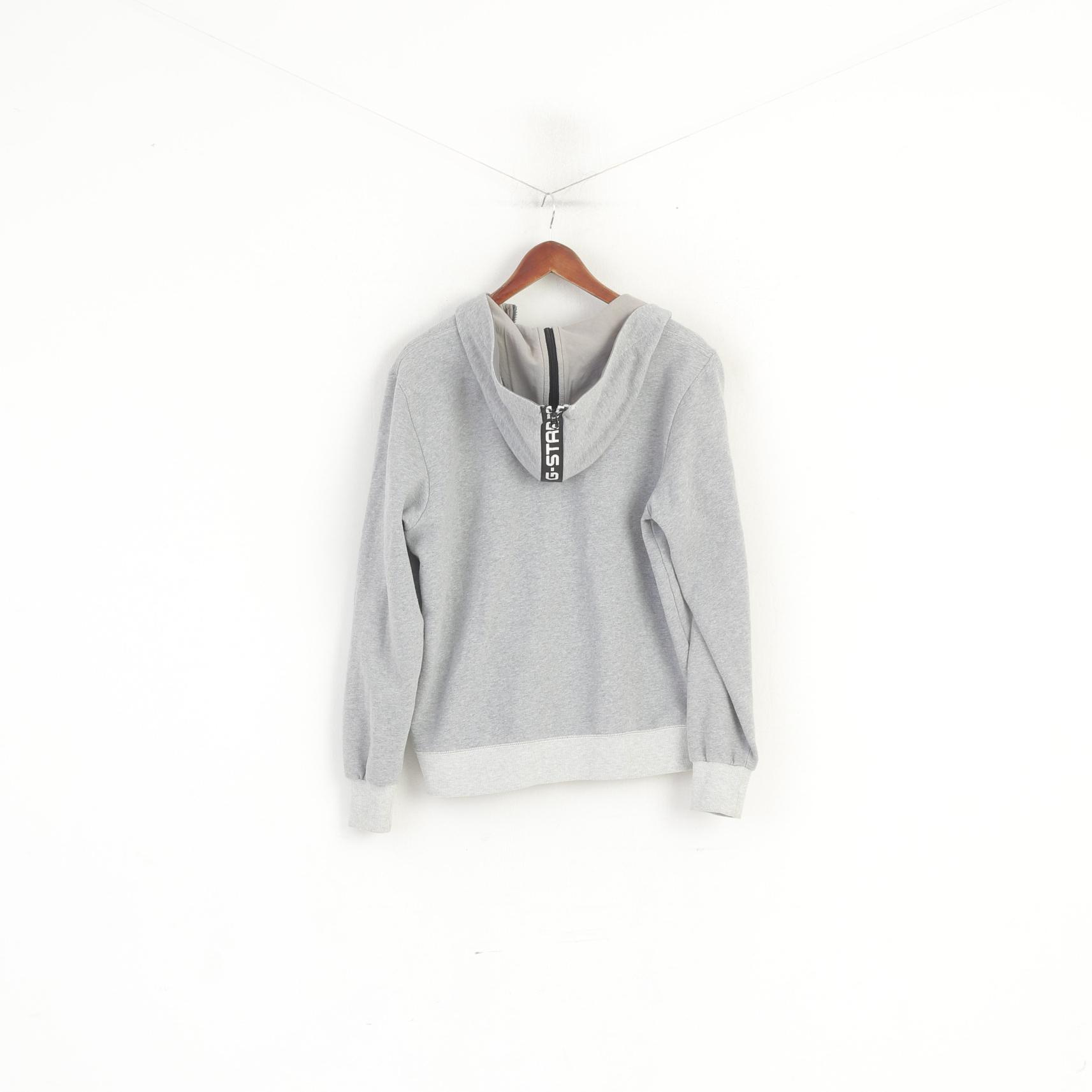 G-Star Raw Women M Sweatshirt Grey Cotton Core Zip Hooded Sport Top