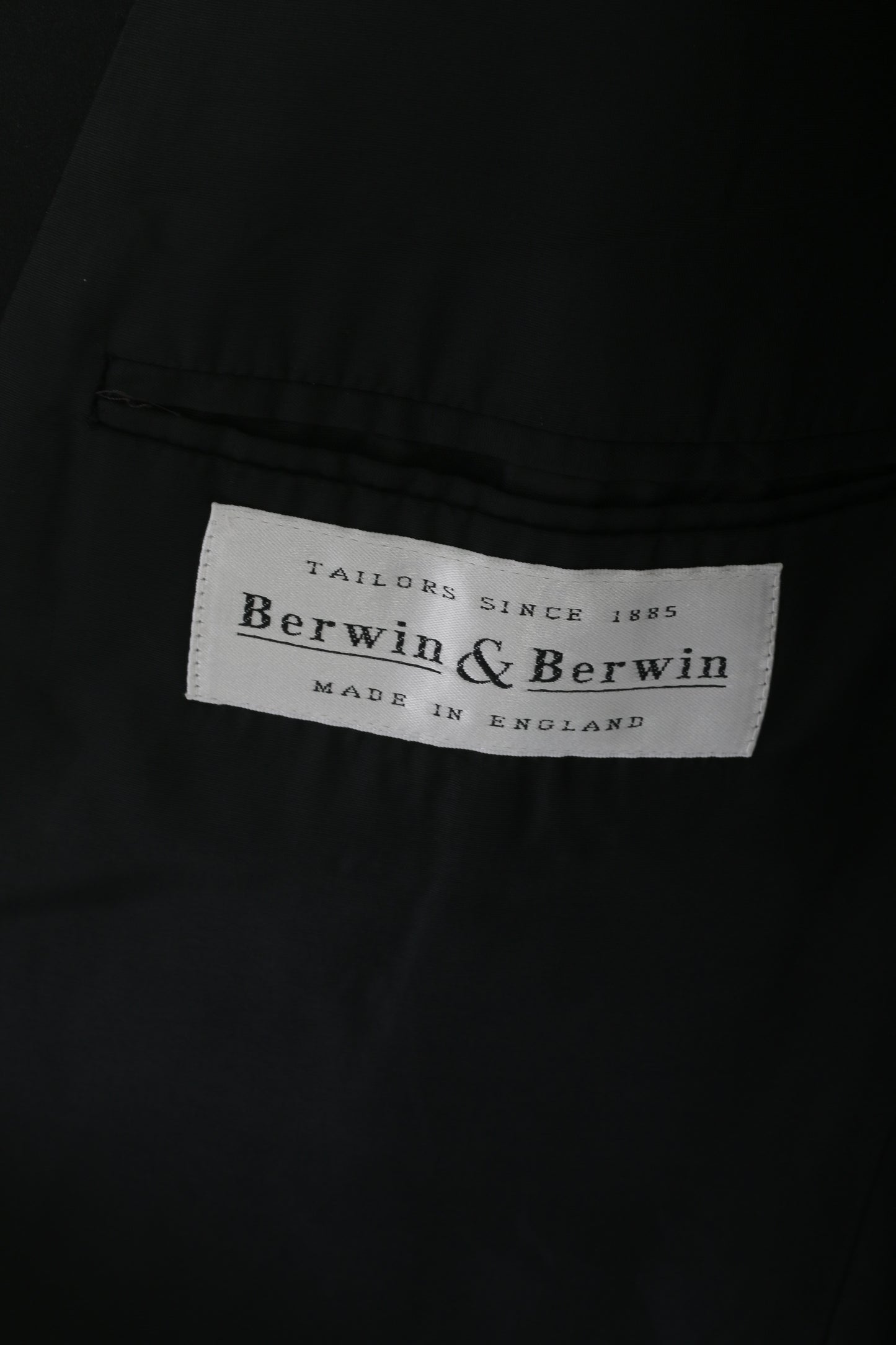 Berwin &amp; Berwin Hommes 46 Blazer Noir Pure Laine Angleterre Veste à Boutonnage Simple