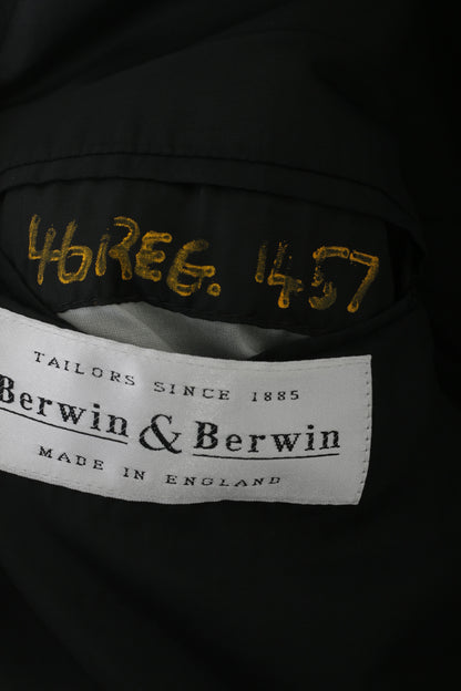 Berwin &amp; Berwin Hommes 46 Blazer Noir Pure Laine Angleterre Veste à Boutonnage Simple