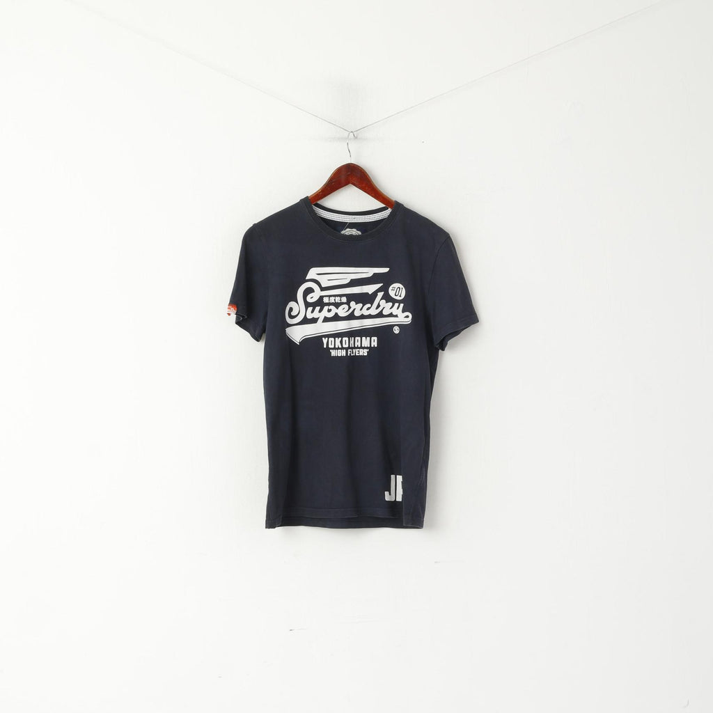 Superdry Men L (M) Shirt Navy Cotton Graphic Yokohama High Flyers Logo Top