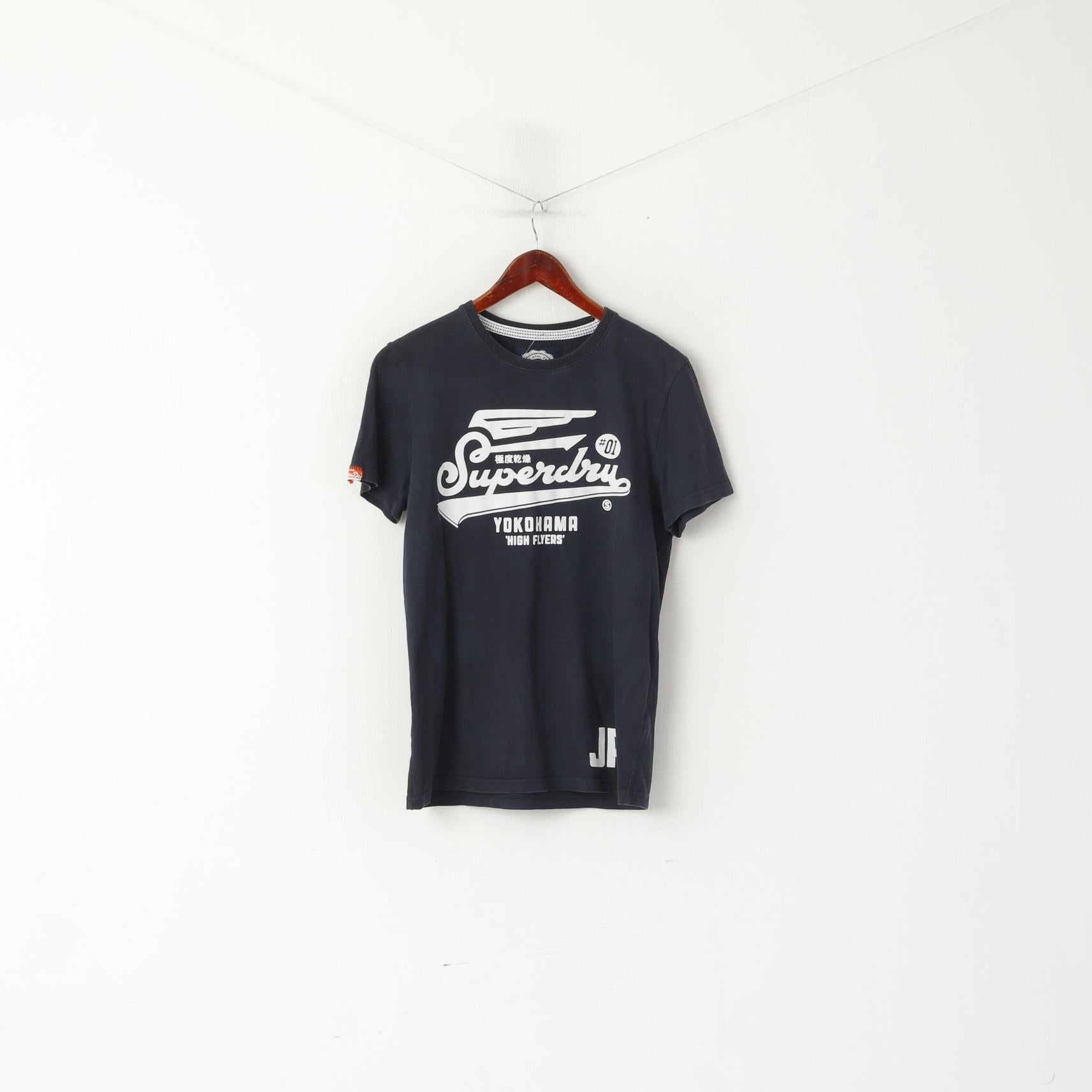 Superdry Men L (M) Shirt Navy Cotton Graphic Yokohama High Flyers Logo Top