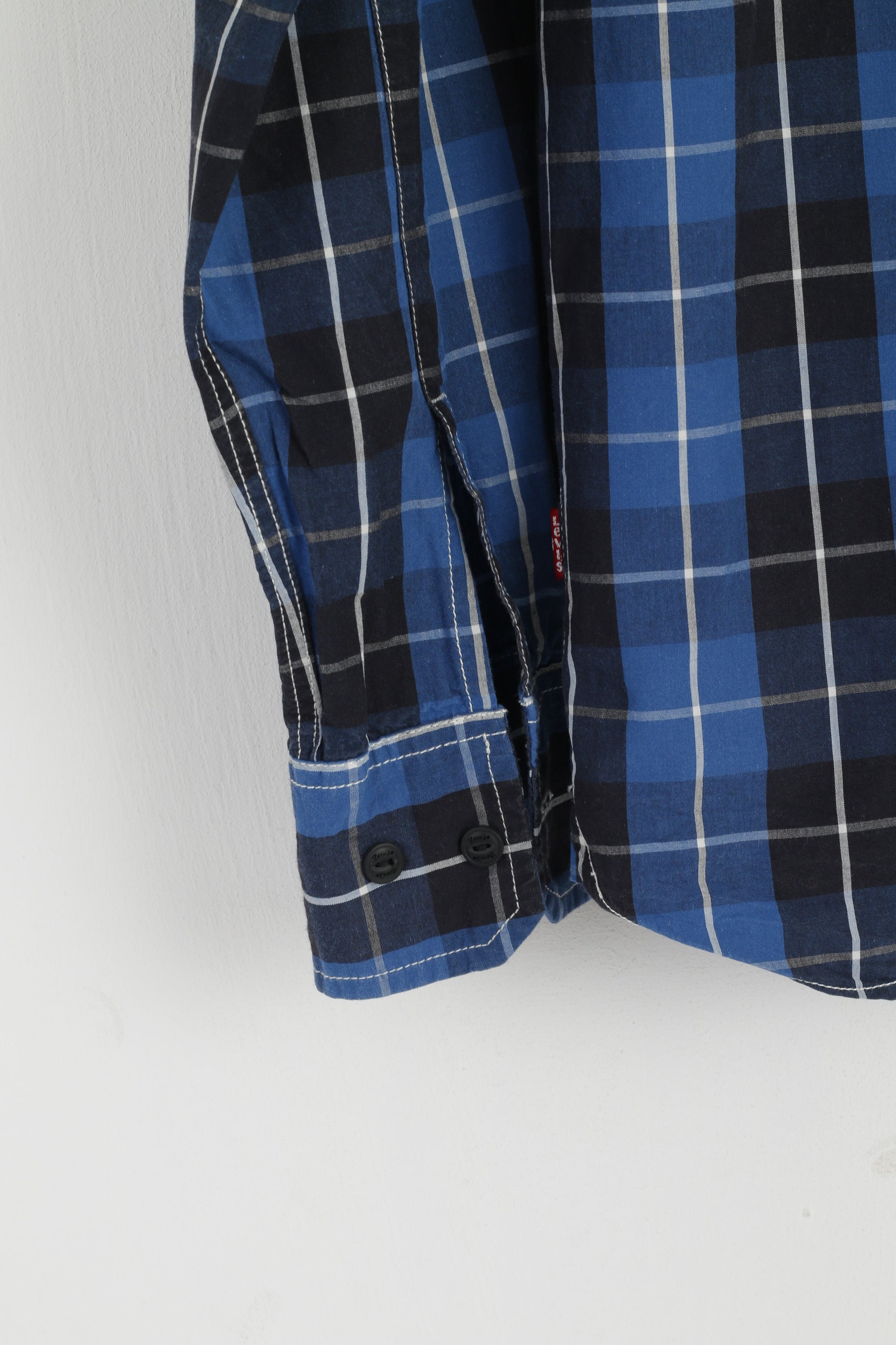 Levi's Men S Casual Shirt Navy Blue Check Cotton Standard Fit Long Sleeve Top