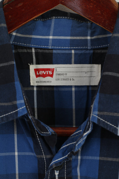 Levi's Men S Casual Shirt Navy Blue Check Cotton Standard Fit Long Sleeve Top