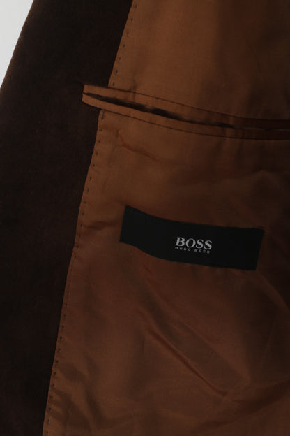 Hugo Boss Hommes 48 38 Blazer Marron Coton Brillant Velours Brtolucci Vintage Veste Simple Boutonnage