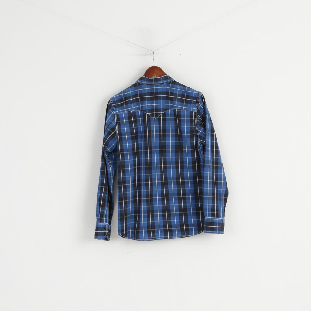 Levi's Men S Casual Shirt Navy Blue Check Cotton Standard Fit Long Sleeve Top
