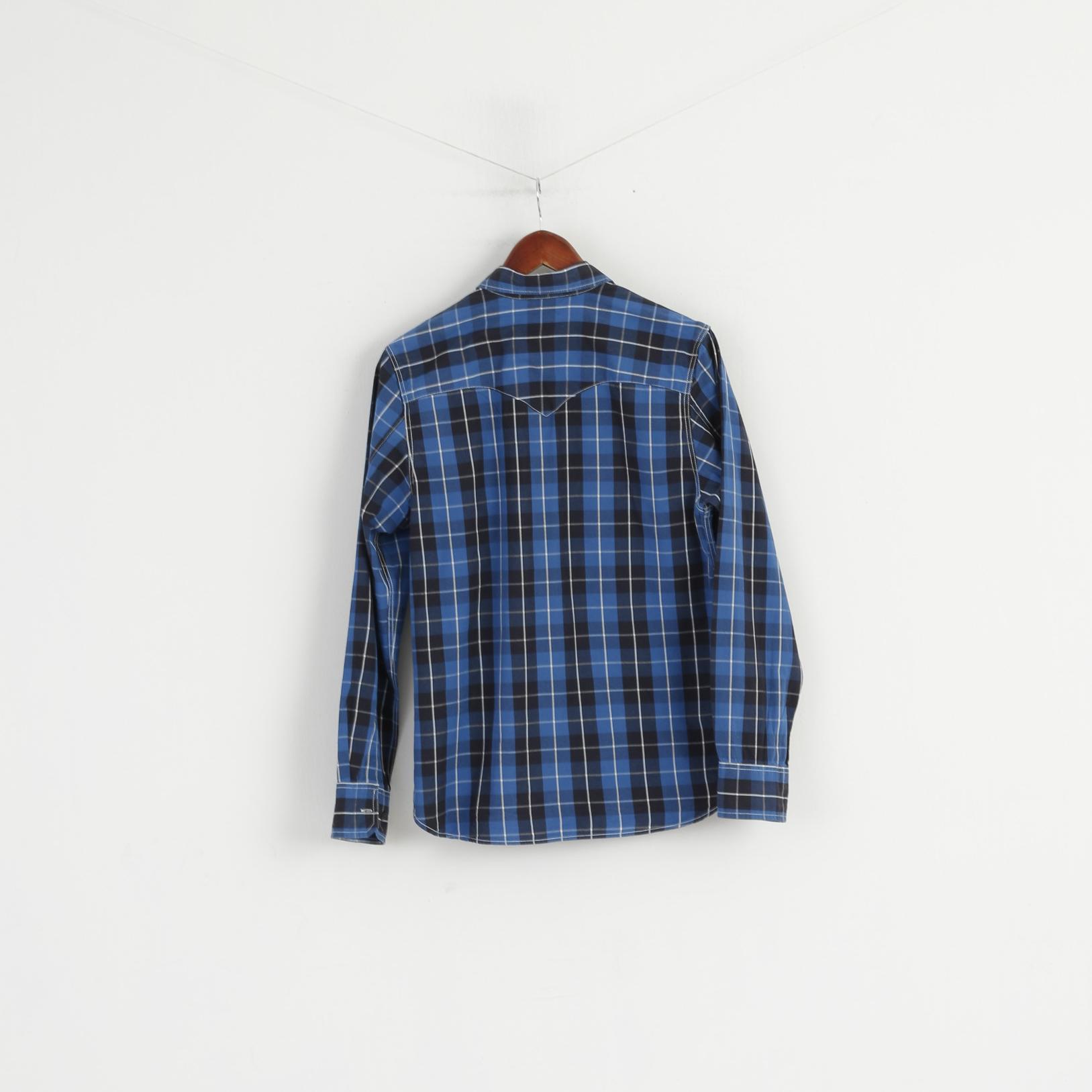 Levi's Men S Casual Shirt Navy Blue Check Cotton Standard Fit Long Sleeve Top