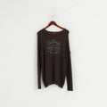 S. Oliver Men L Jumper Brown Cotton Graphic Motor Delivery Crew Neck Sweater