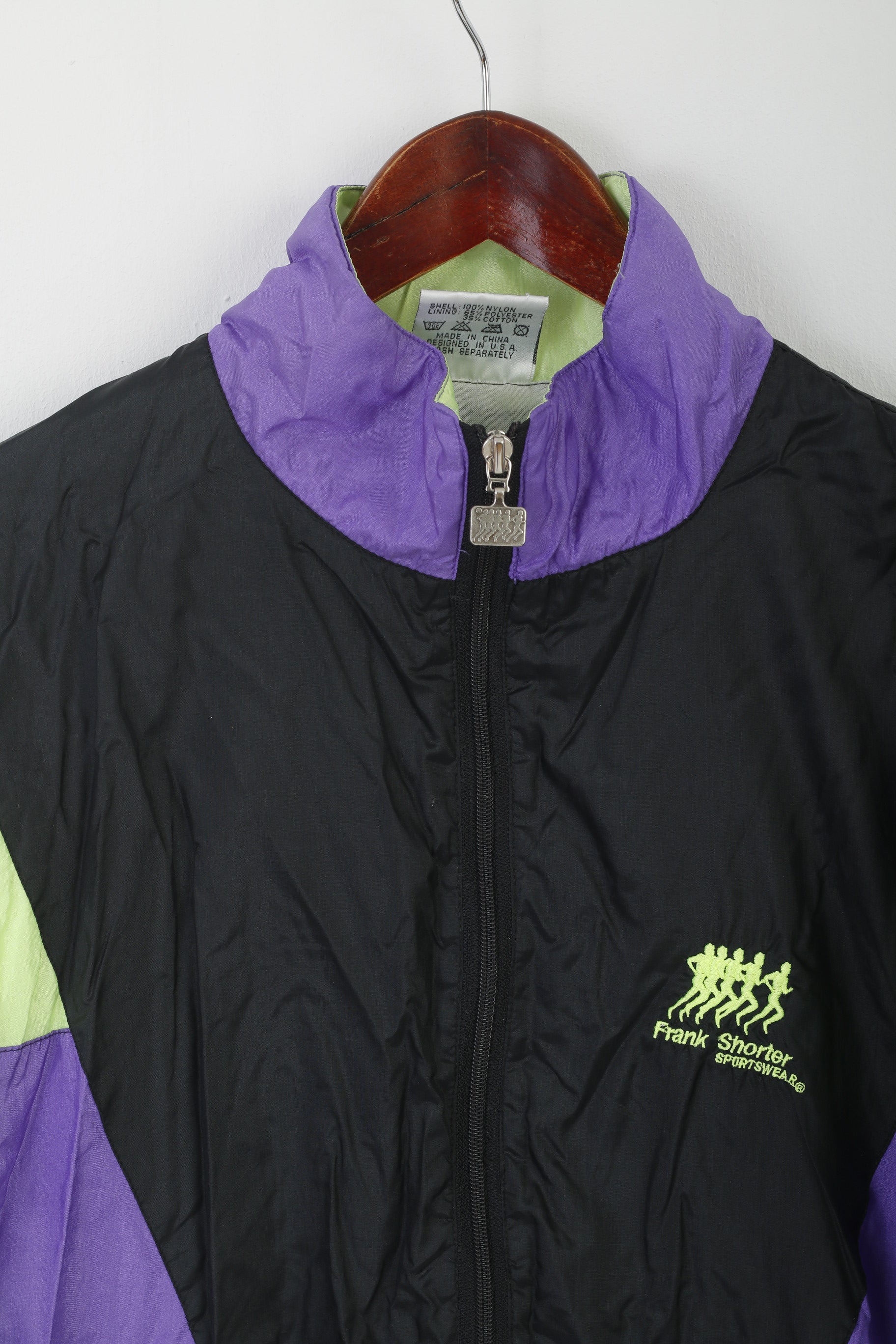 Frank Shorter Women M Jacket Black Nylon Shiny Vintage Zip Up Sportswear Top