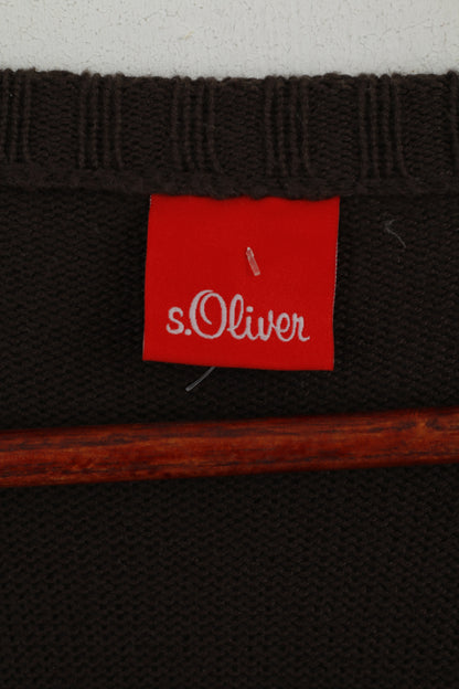 S. Oliver Men L Jumper Brown Cotton Graphic Motor Delivery Crew Neck Sweater