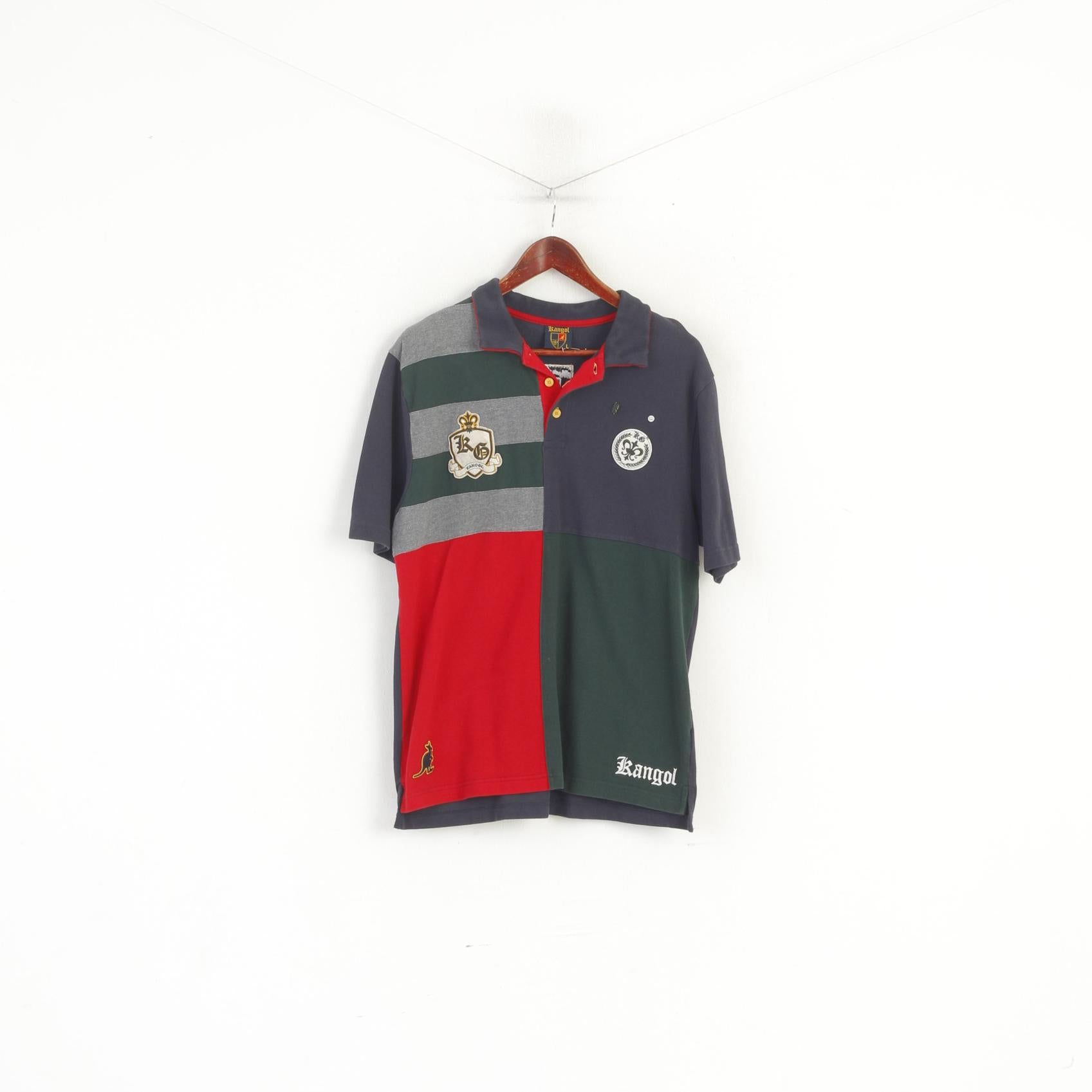 Kangol Men L Polo Shirt Navy Cotton Embroidered Detailed Buttons Classic Top