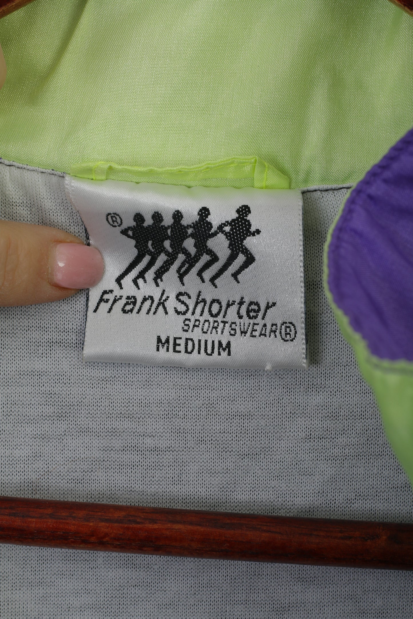 Frank Shorter Femmes M Veste Noir Nylon Brillant Vintage Zip Up Sportswear Top