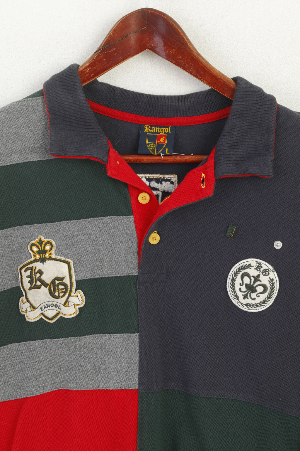 Kangol Men L Polo Shirt Navy Cotton Embroidered Detailed Buttons Classic Top