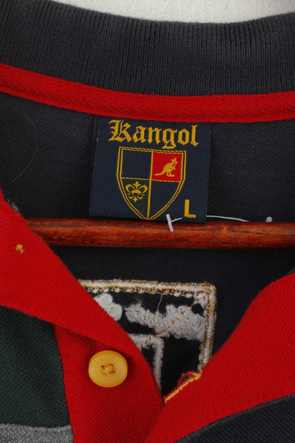 Kangol Men L Polo Shirt Navy Cotton Embroidered Detailed Buttons Classic Top
