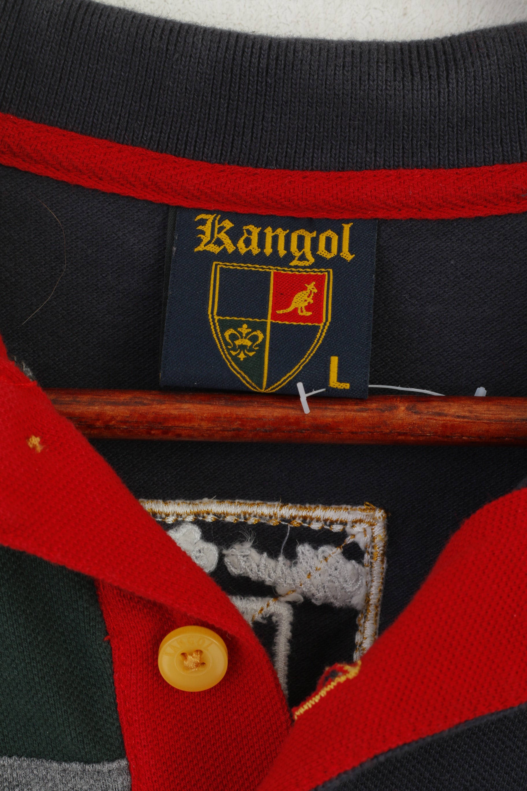 Kangol Men L Polo Shirt Navy Cotton Embroidered Detailed Buttons Classic Top