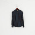 Calvin Klein Jeans Men L Casual Shirt Navy Striped Cotton Popper Buttons Long Sleeve Top