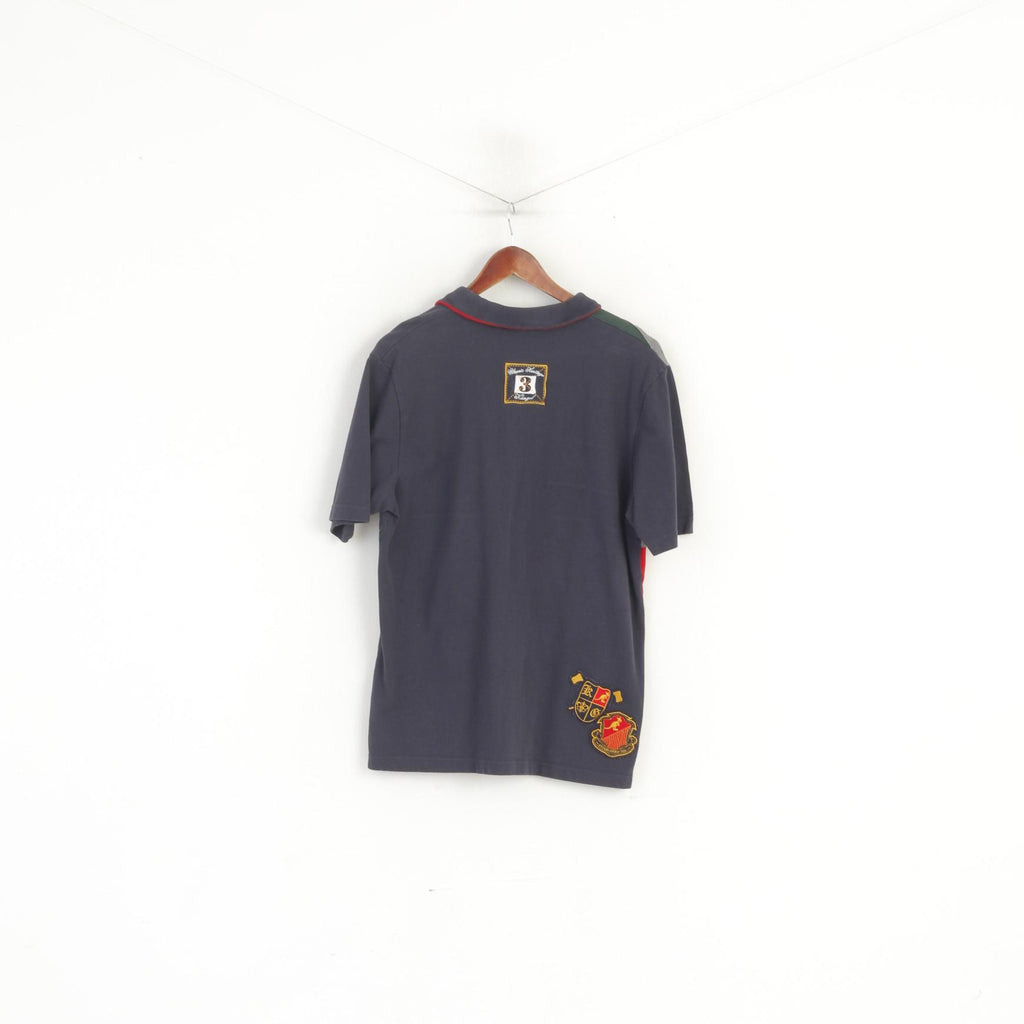 Kangol Men L Polo Shirt Navy Cotton Embroidered Detailed Buttons Classic Top