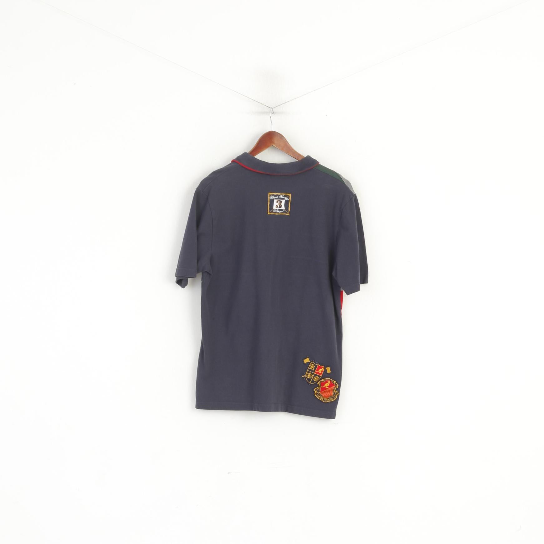 Kangol Men L Polo Shirt Navy Cotton Embroidered Detailed Buttons Classic Top