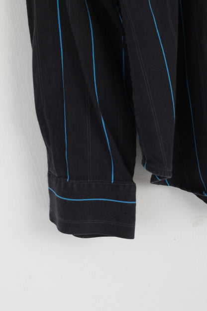 Calvin Klein Jeans Uomo L Camicia casual Top a maniche lunghe in cotone a righe con bottoni automatici