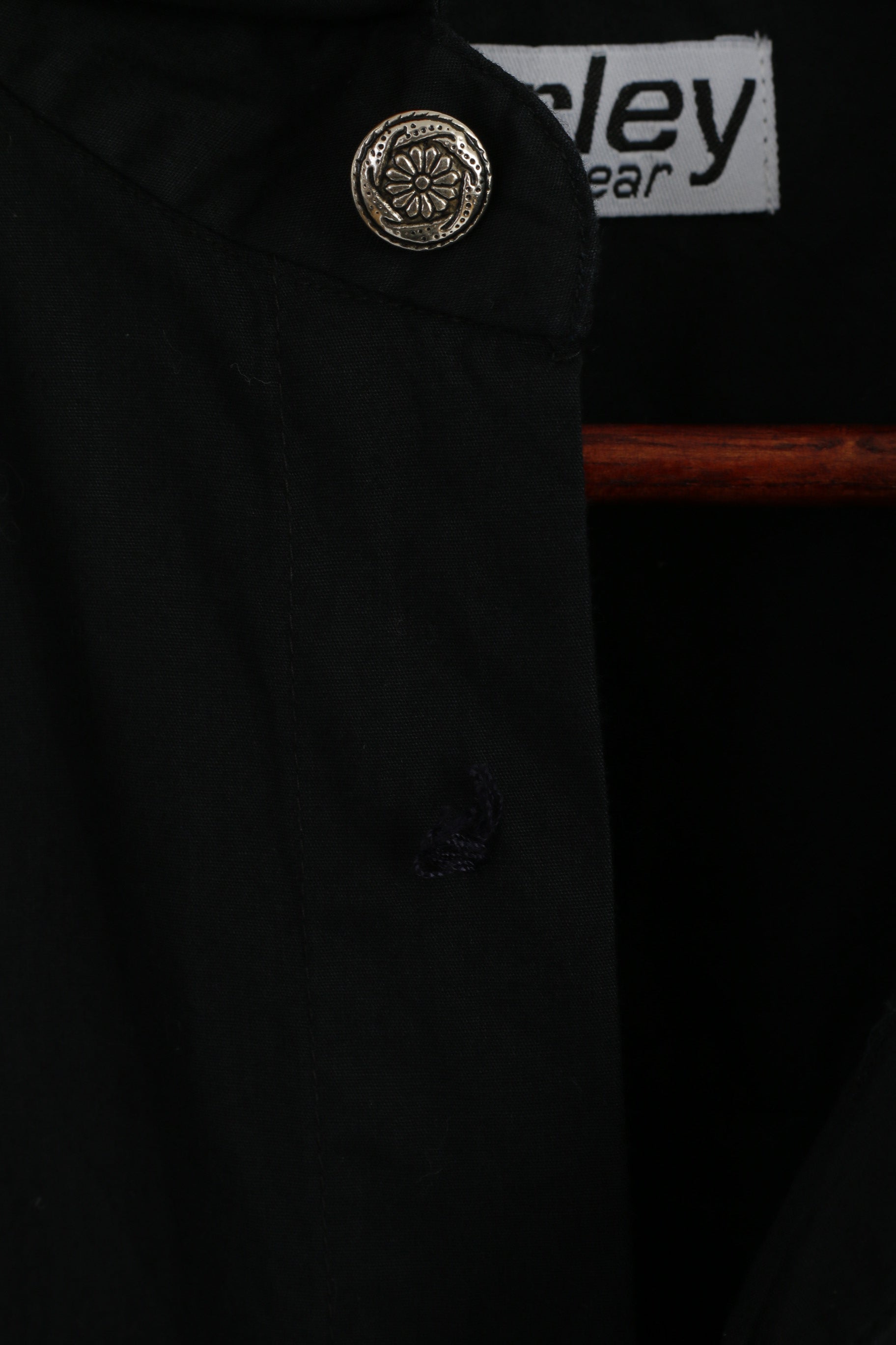Corley Sportswear Men 45/46 XL Casual Shirt Black Silver Buttons Detailed Long Sleeve