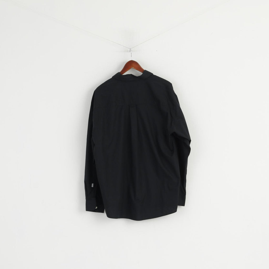Corley Sportswear Men 45/46 XL Casual Shirt Black Silver Buttons Detailed Long Sleeve
