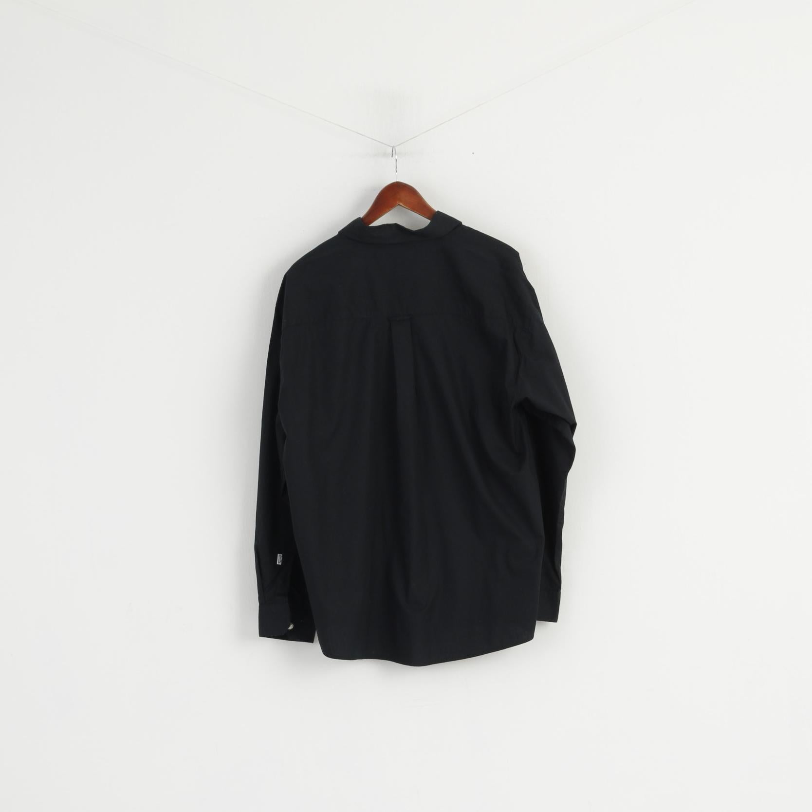 Corley Sportswear Men 45/46 XL Casual Shirt Black Silver Buttons Detailed Long Sleeve