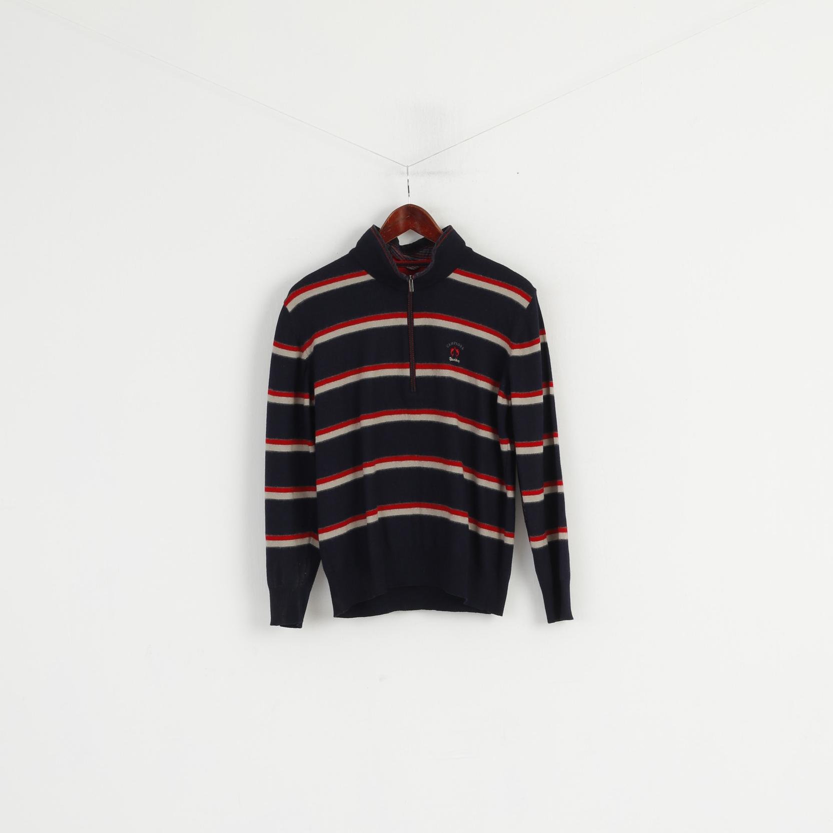 Claudio Campione Men L (S) Jumper Navy Yachting Wool White Marlin Striped Top