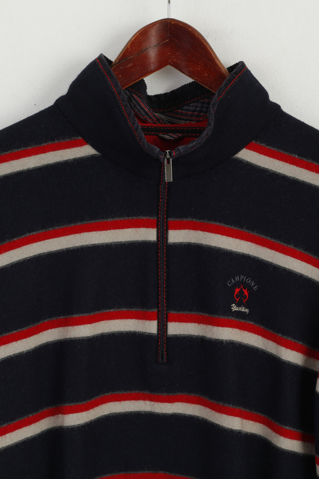 Claudio Campione Men L (S) Jumper Navy Yachting Wool White Marlin Striped Top