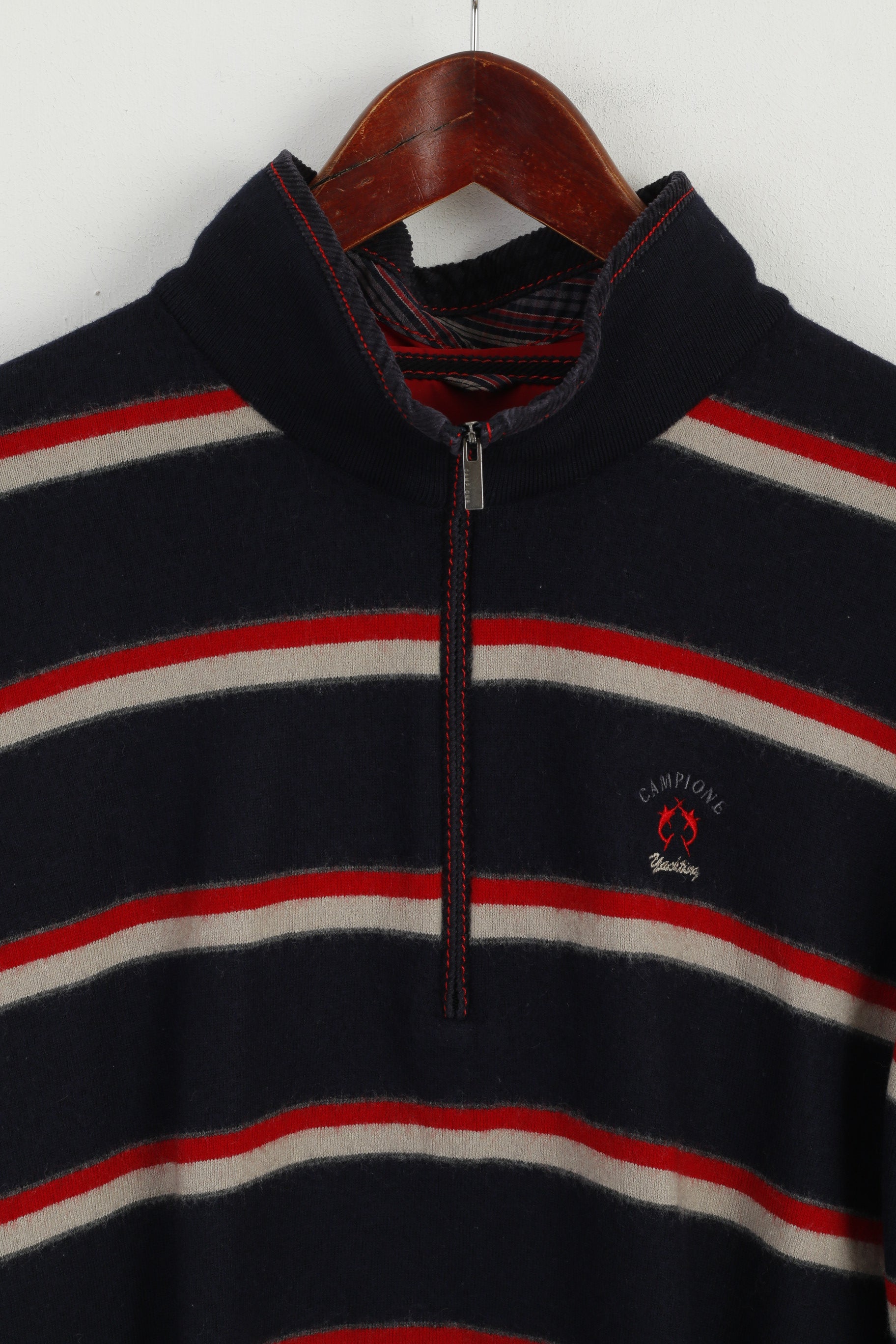 Claudio Campione Men L (S) Jumper Navy Yachting Wool White Marlin Striped Top