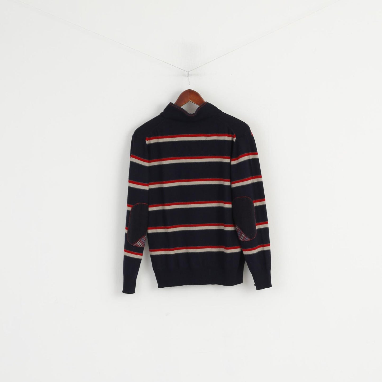 Claudio Campione Men L (S) Jumper Navy Yachting Wool White Marlin Striped Top