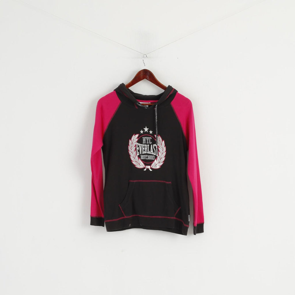 Everlast Women 14 M Sweatshirt Black Pink Cotton Hooded Kangaroo Pocket Top