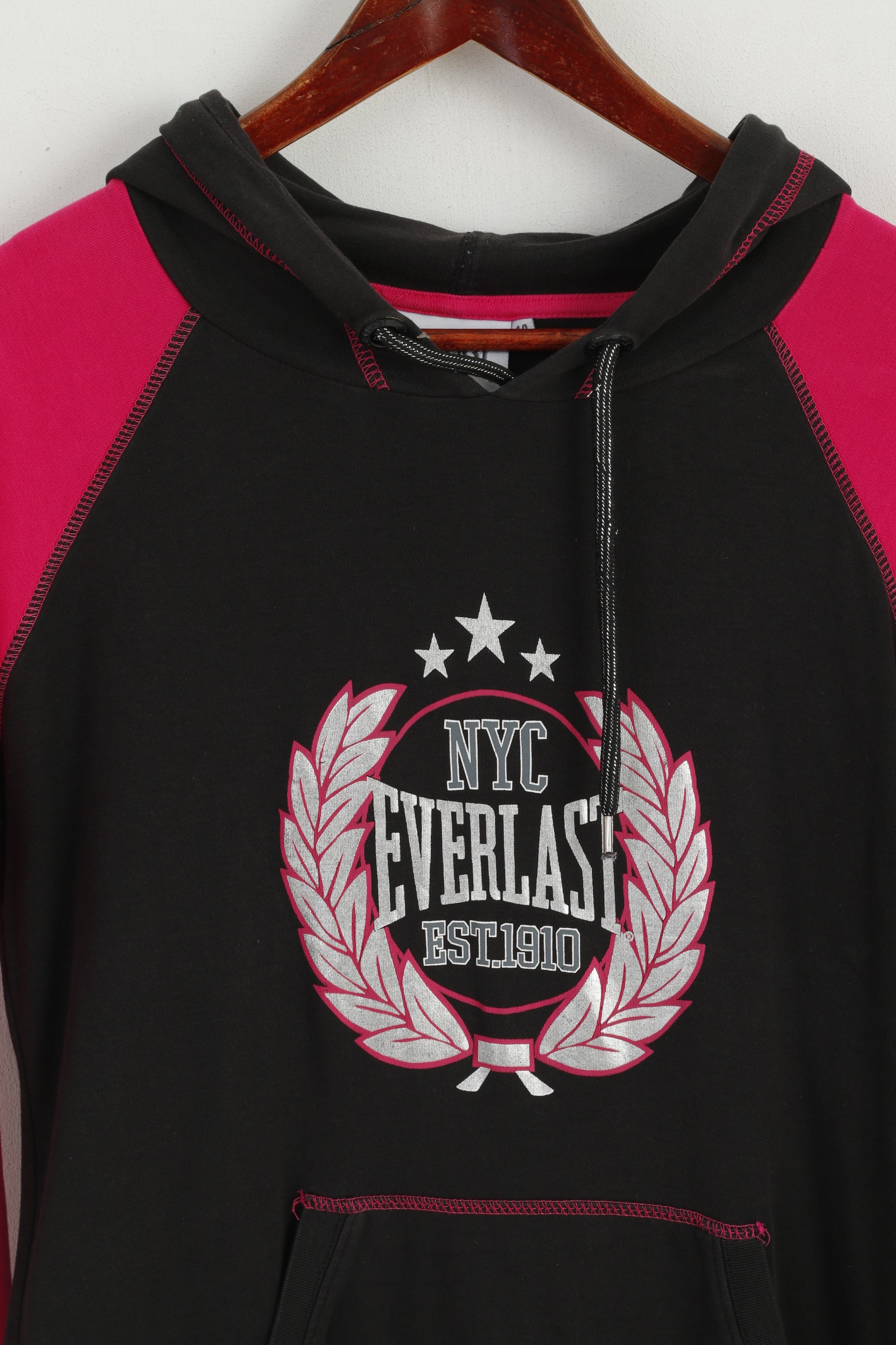 Everlast Women 14 M Sweatshirt Black Pink Cotton Hooded Kangaroo Pocket Top