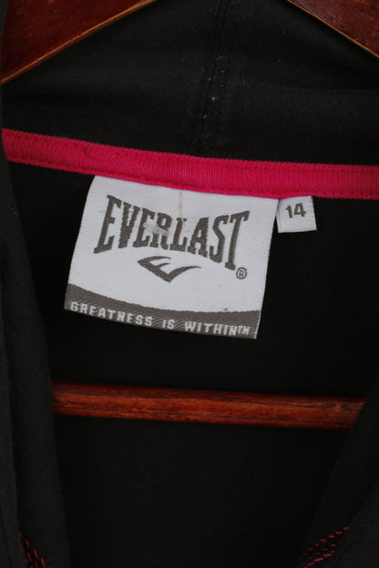Everlast Women 14 M Sweatshirt Black Pink Cotton Hooded Kangaroo Pocket Top